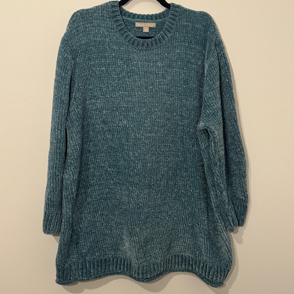 Woman Within Chenille Cozy Textured Knit Sweater Teal Blue Size 18/20 L